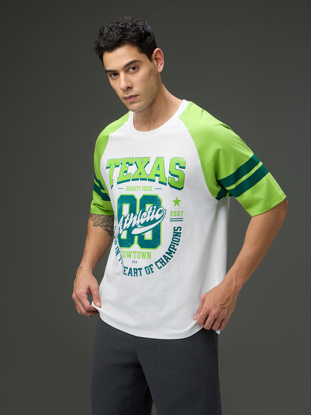Mens Round Neck Raglan Sleeve Printed Oversized Fit Tshirt