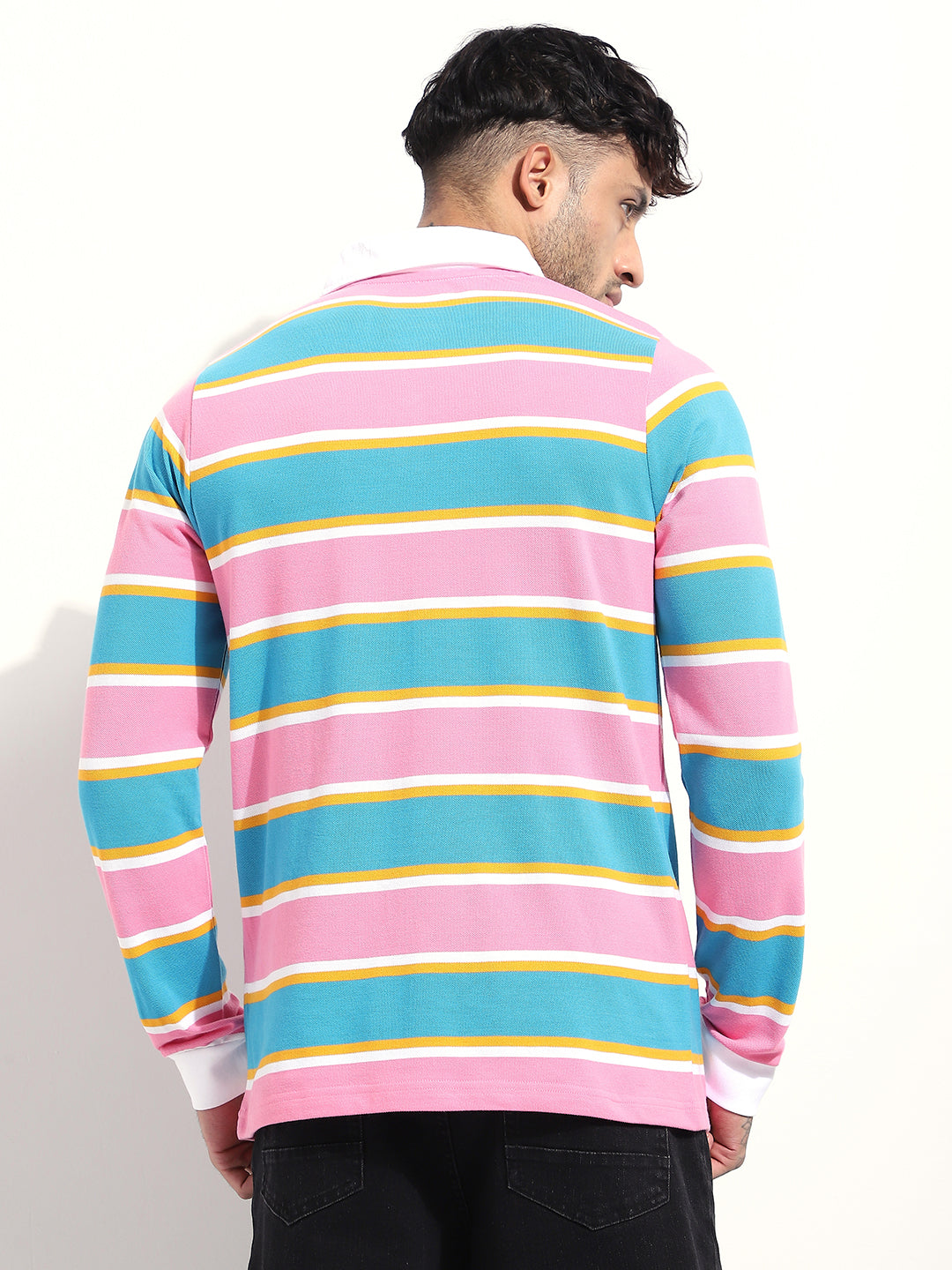 Mens Full Sleeve Polo Neck Striped Regular Fit Tshirts