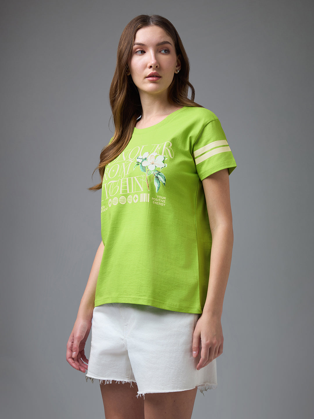 Womens Printed Round Neck Boxy Fit Tshirt