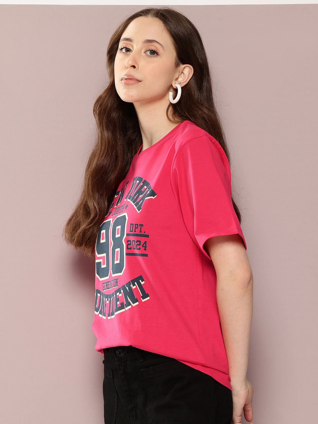 Womens Half Sleeve Round Neck Printed Oversized Fit Tshirts