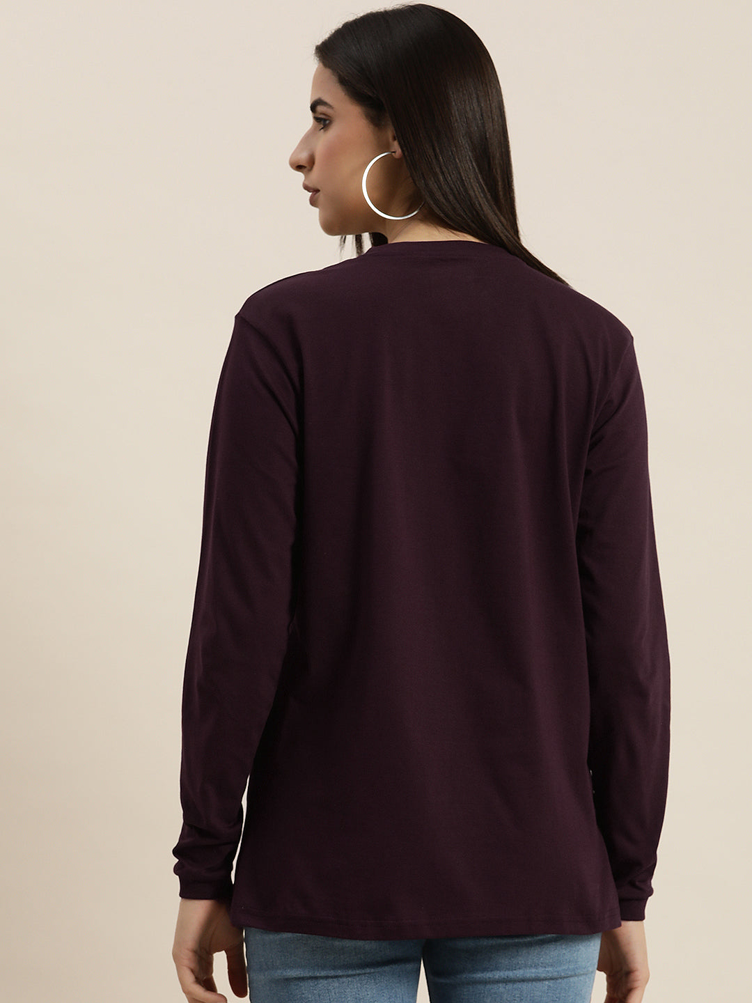 Womens Full Sleeve Round Neck Oversized Fit T-Shirts