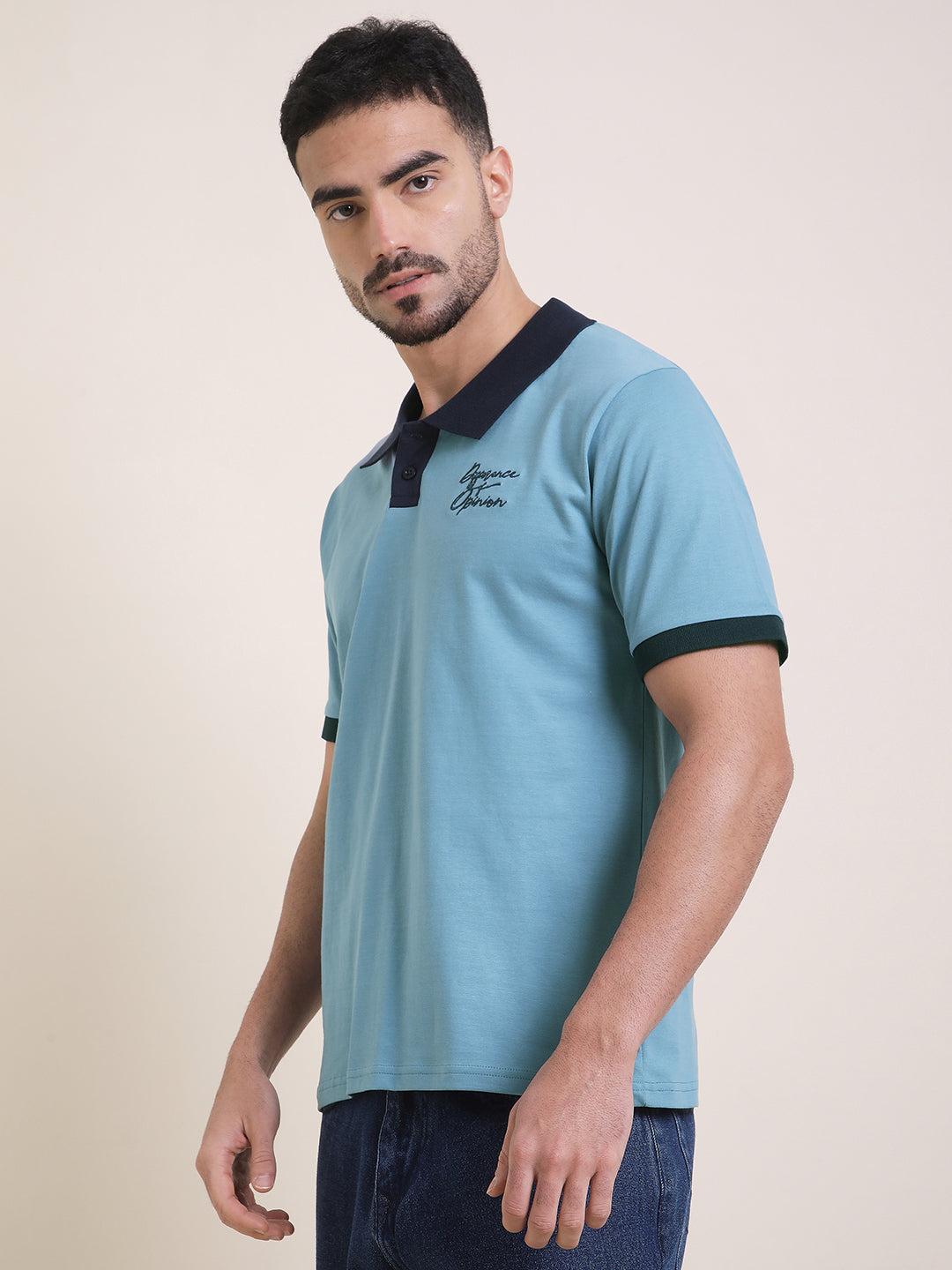 Mens Half Sleeve Polo Neck Back Embroidered Relaxed Fit Tshirts