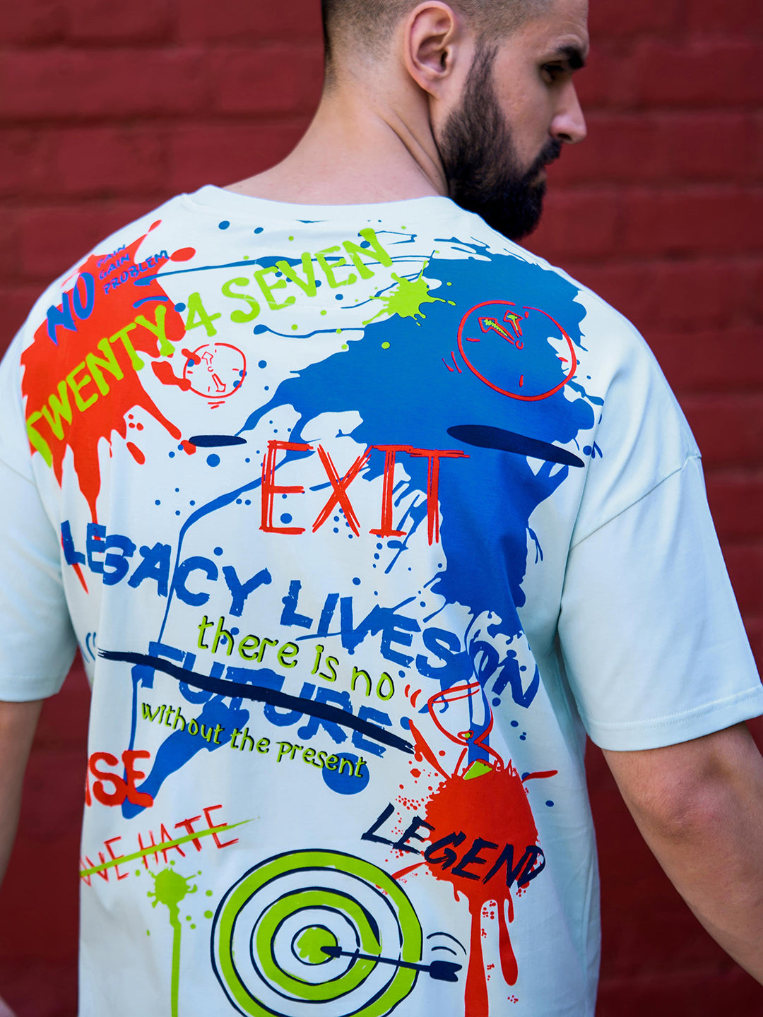 Mens Half Sleeve Drop Shoulder Printed Oversized Fit T-Shirts