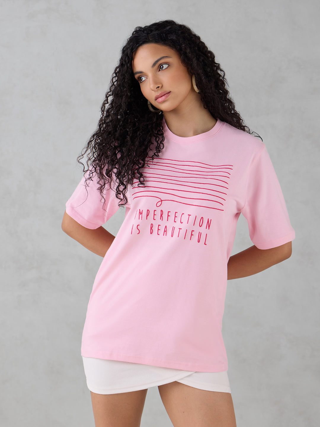 Womens Half Sleeve Embroidery Oversized Fit Tshirt
