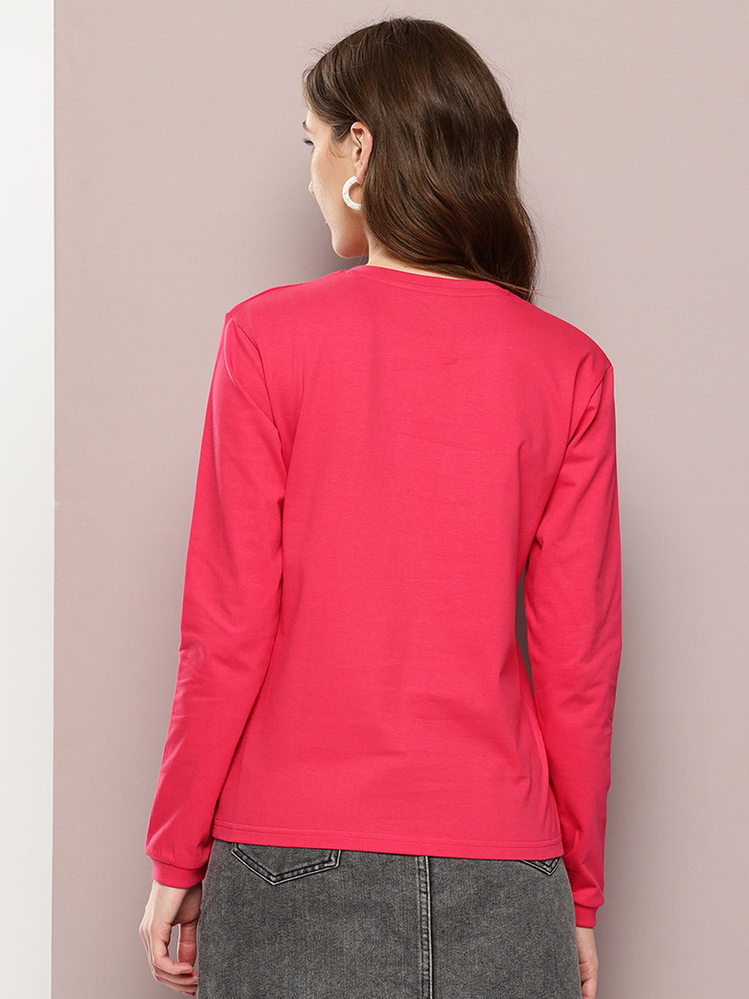 Womens Full Sleeve V-Neck Solid Regular Fit Tshirts