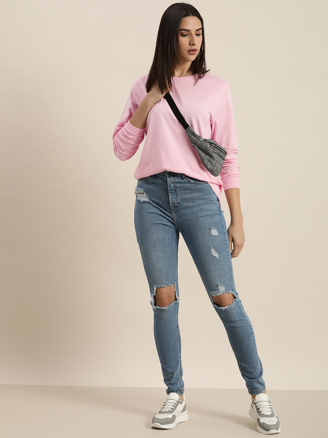 Womens Full Sleeve Round Neck Oversized Fit T-Shirts