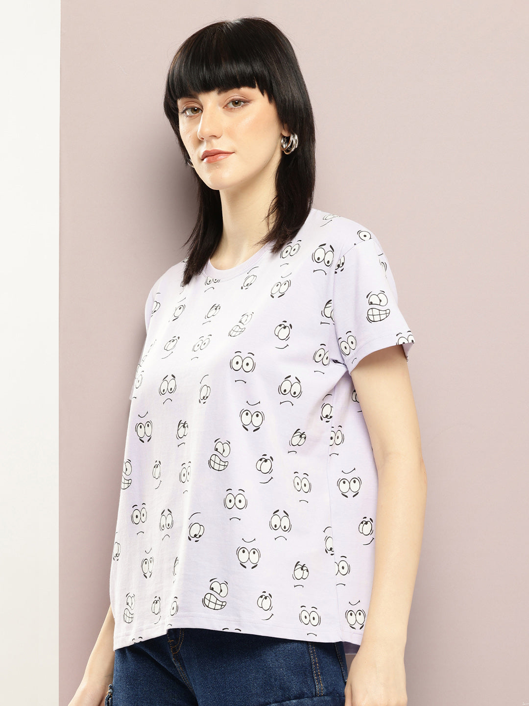 Womens Half Sleeve Round Neck All-Over Printed Boxy Fit Tshirts