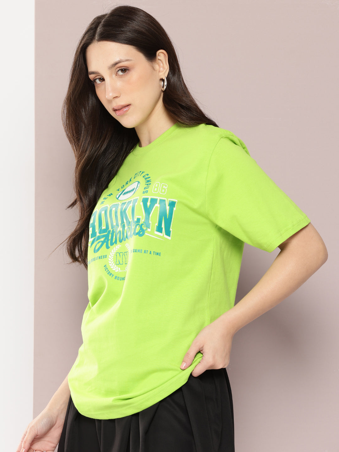 Womens Half Sleeve Round Neck Printed Oversized Fit Tshirts