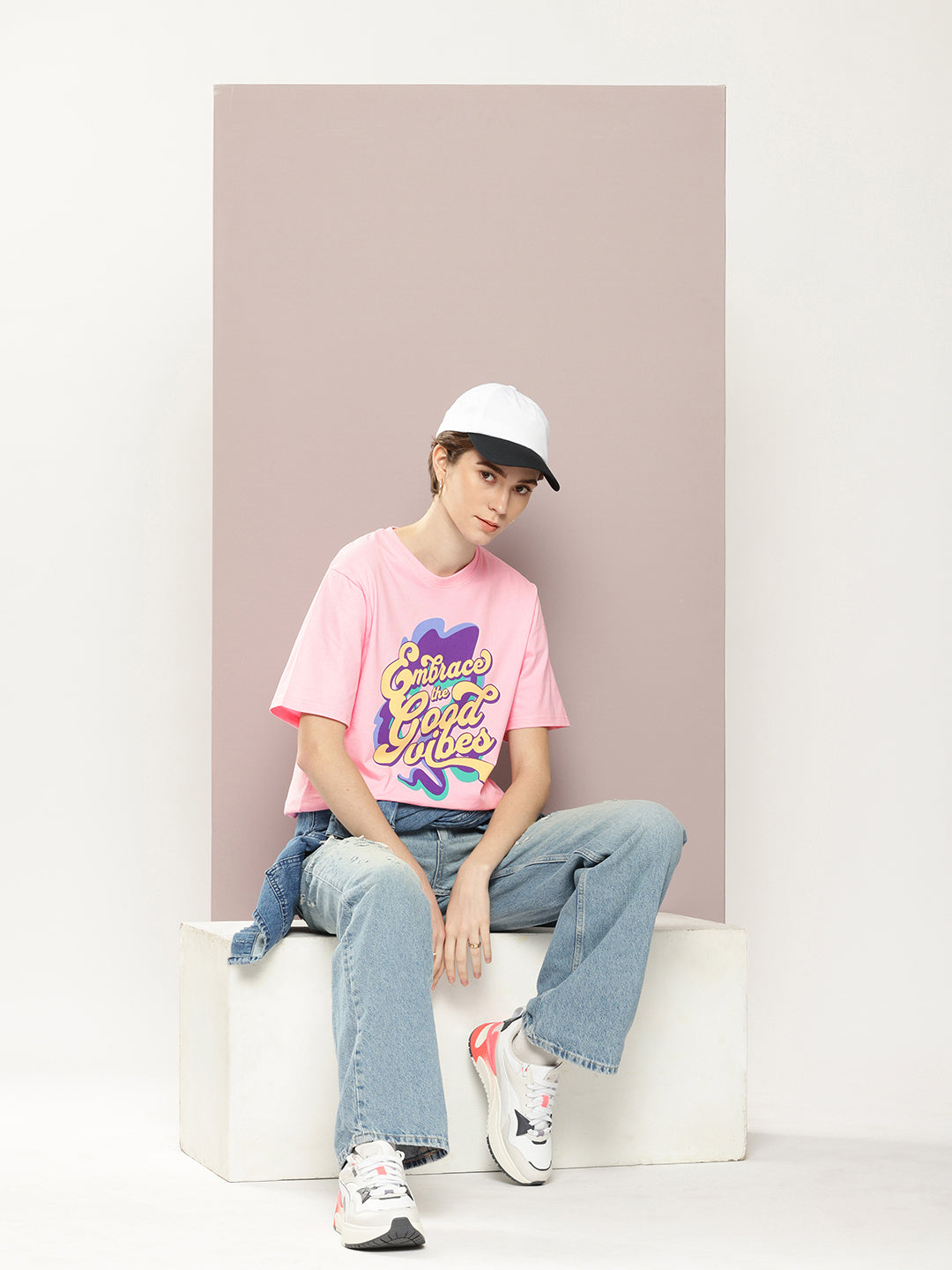 Womens Half Sleeve Round Neck Printed Oversized Fit Tshirts