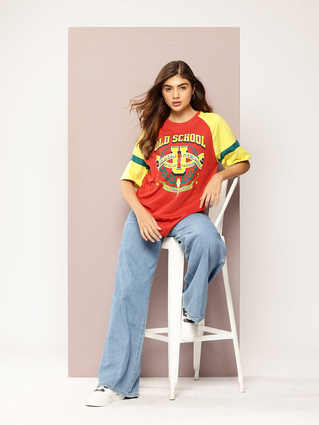 Womens Raglan Sleeve Printed Oversized Fit Tshirt