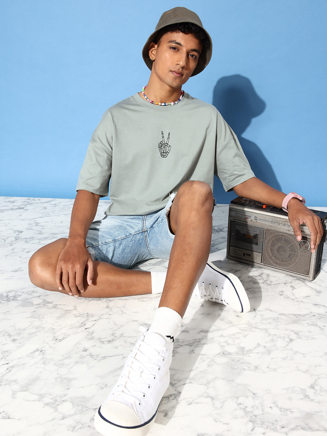 Mens Half Sleeve Drop Shoulder Printed Oversized Fit T-Shirts