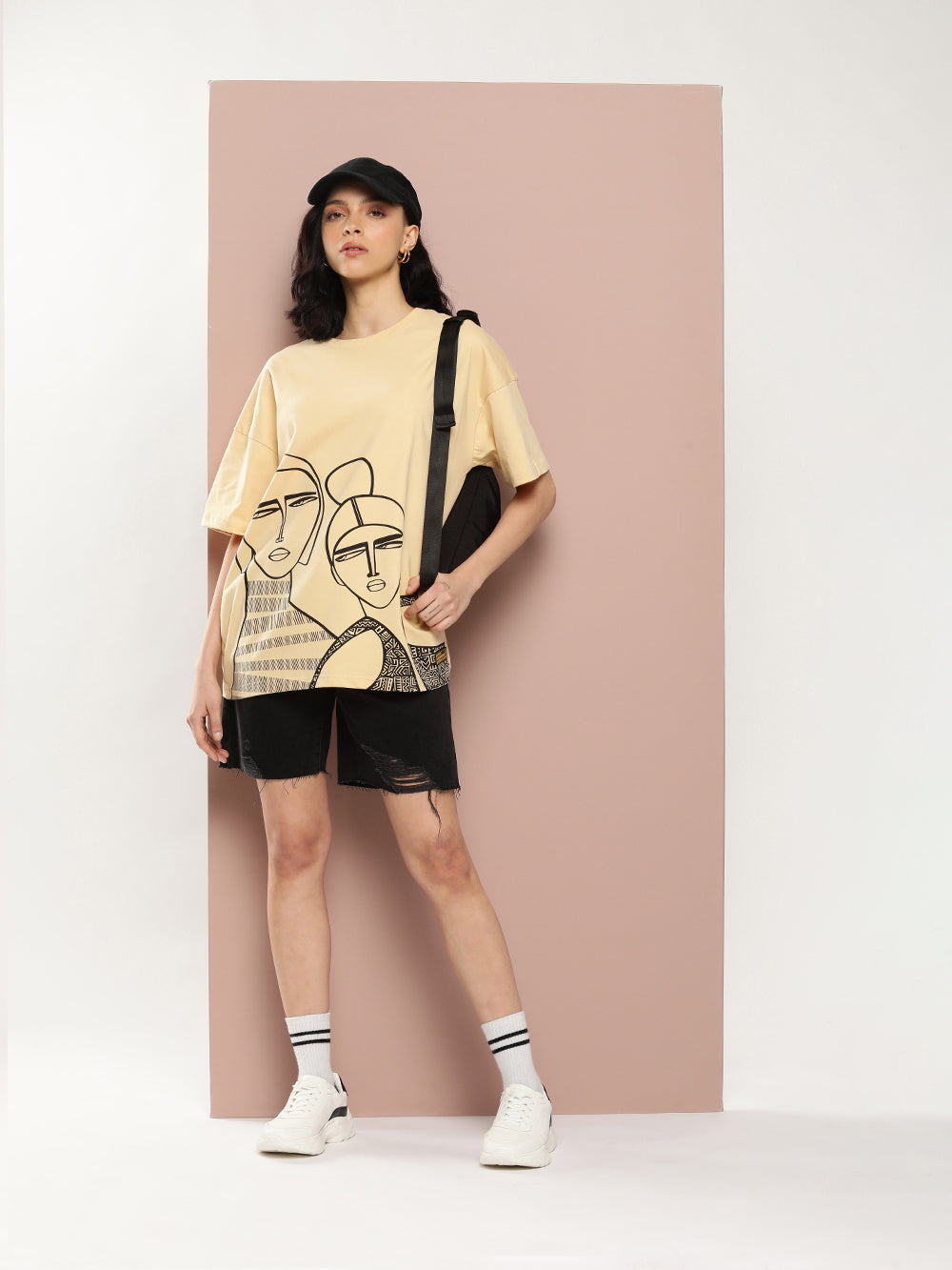 Womens Half Sleeve Drop Shoulder Printed Oversized Fit T-Shirts