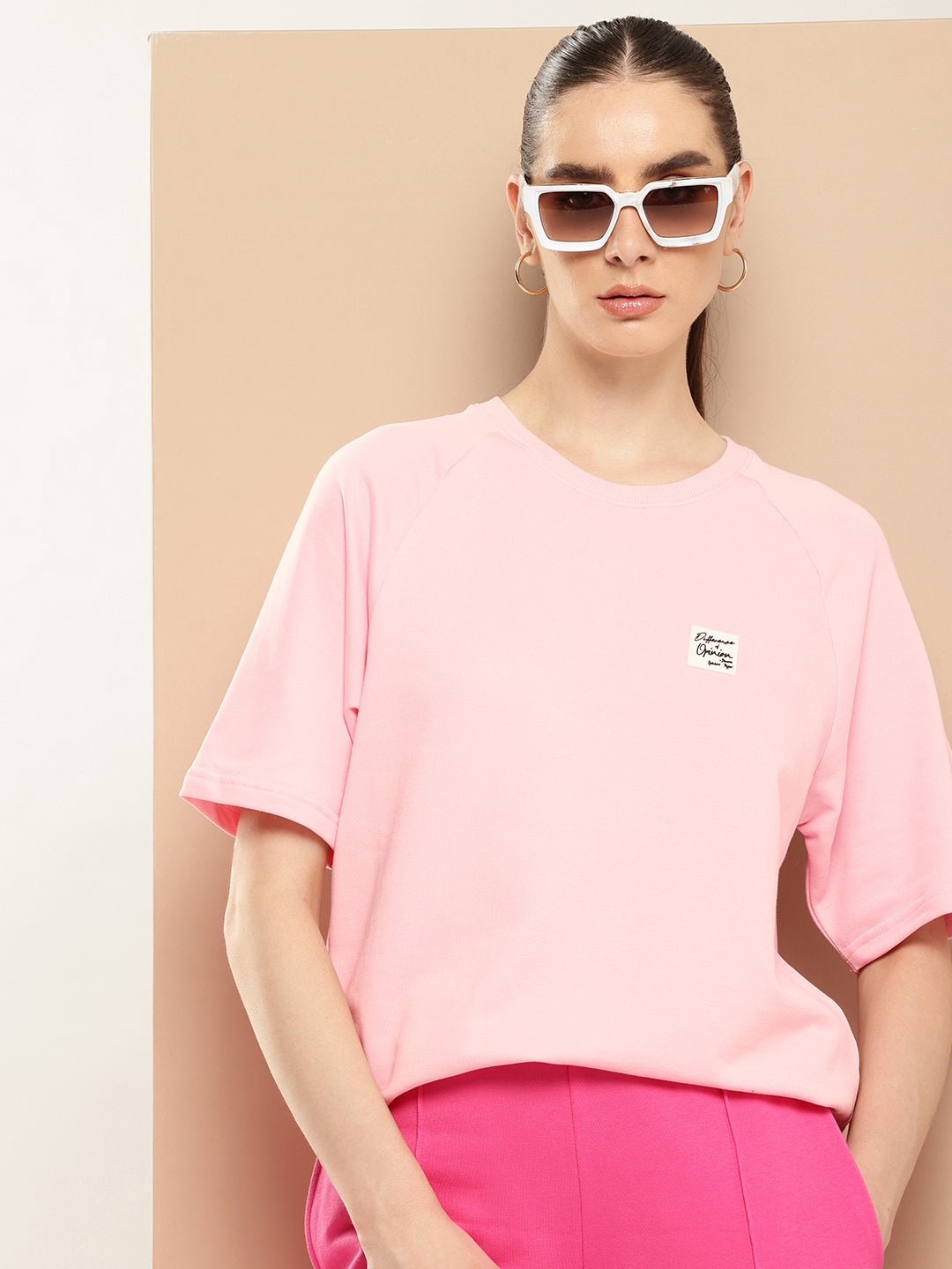 Womens Half Sleeve Round Neck Solid Oversized Fit Tshirts