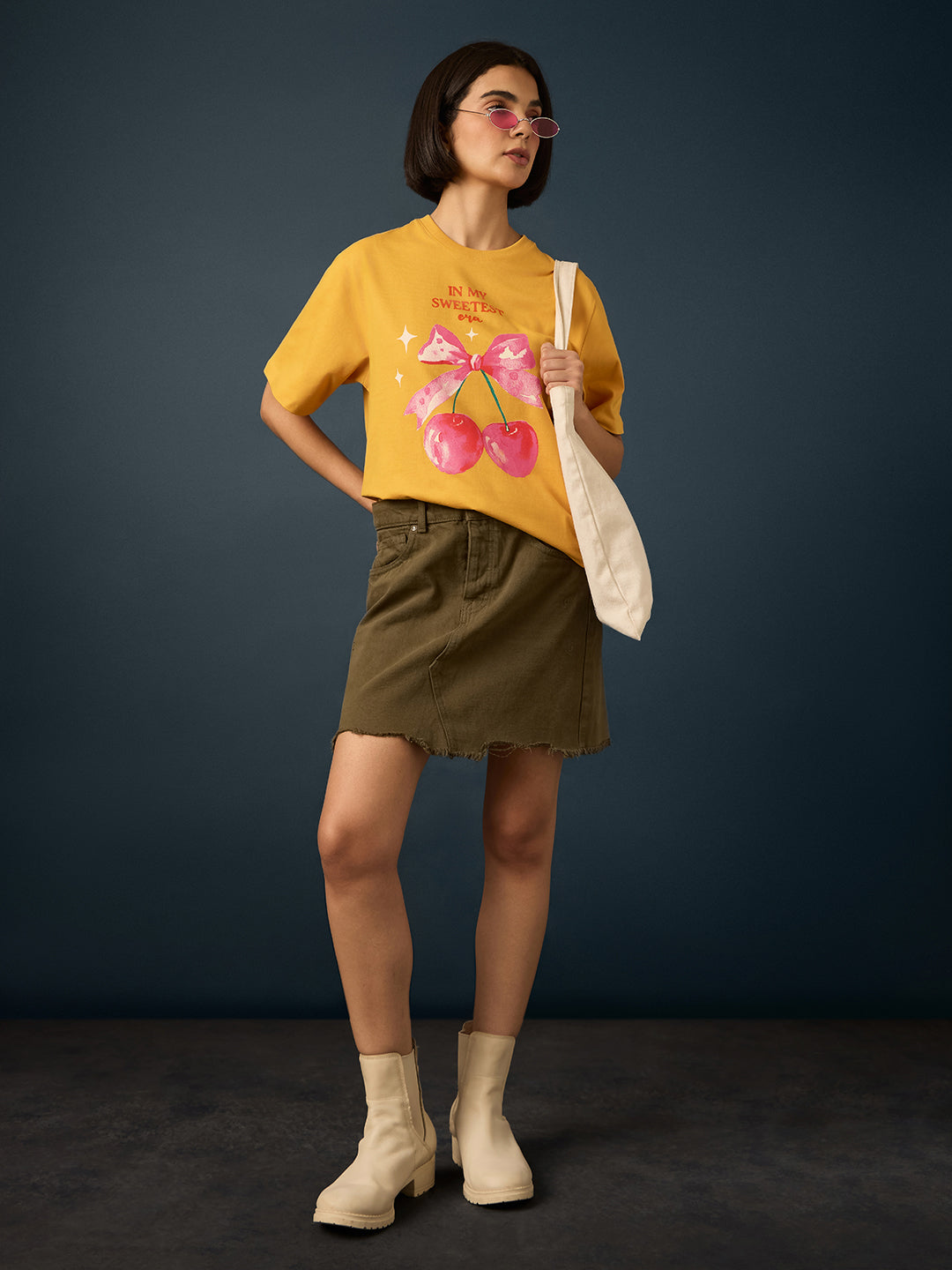 Womens Short Sleeve Printed Oversized Fit Tshirt 