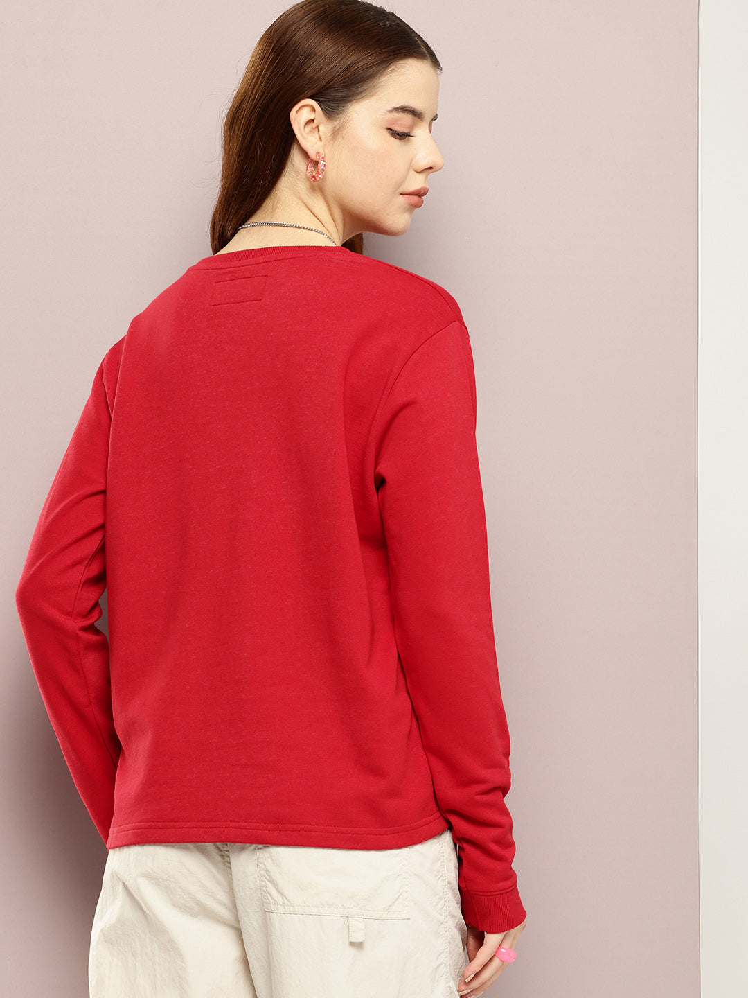 Womens Full Sleeve Round Neck Solid Boxy Fit Tshirts