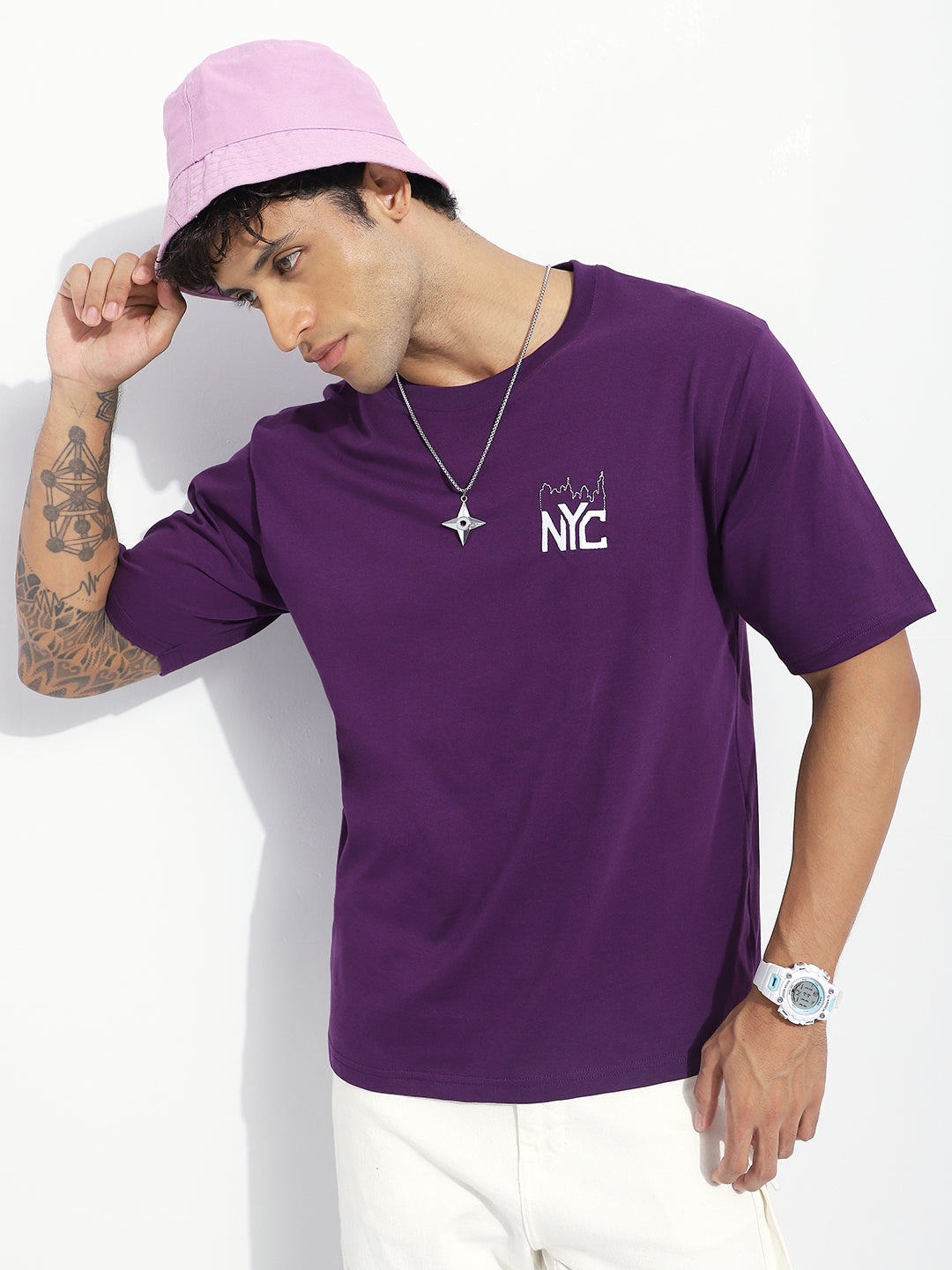 Mens Half Sleeve Round Neck Back Striped Oversized Fit Tshirts