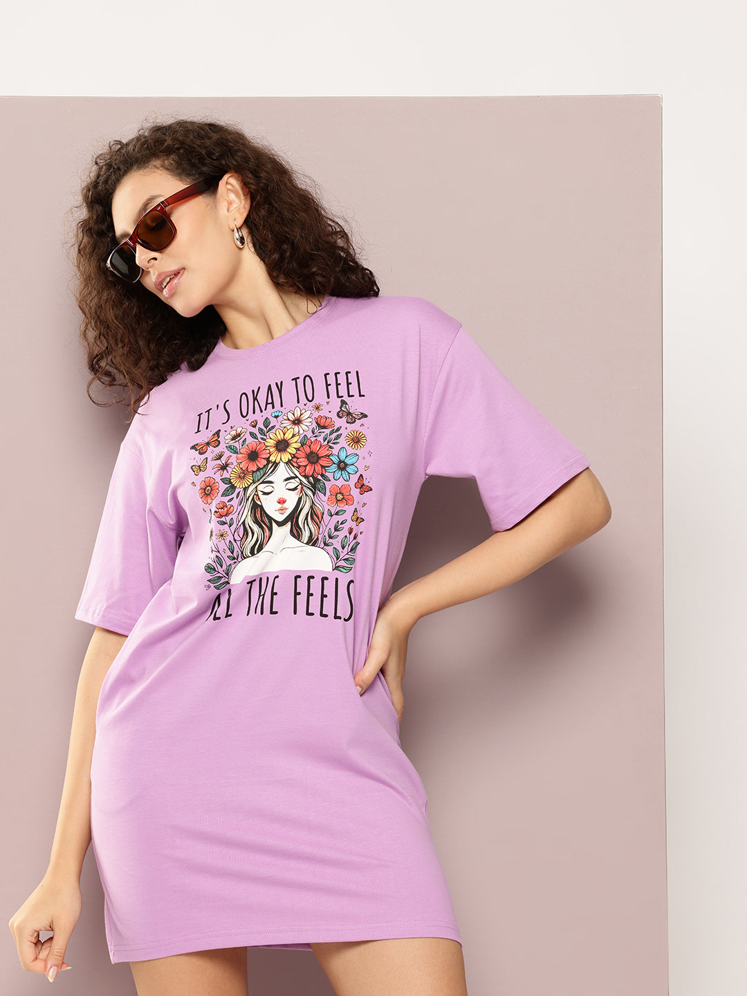 Womens Oversized Short Sleeves Printed Tshirt Dress
