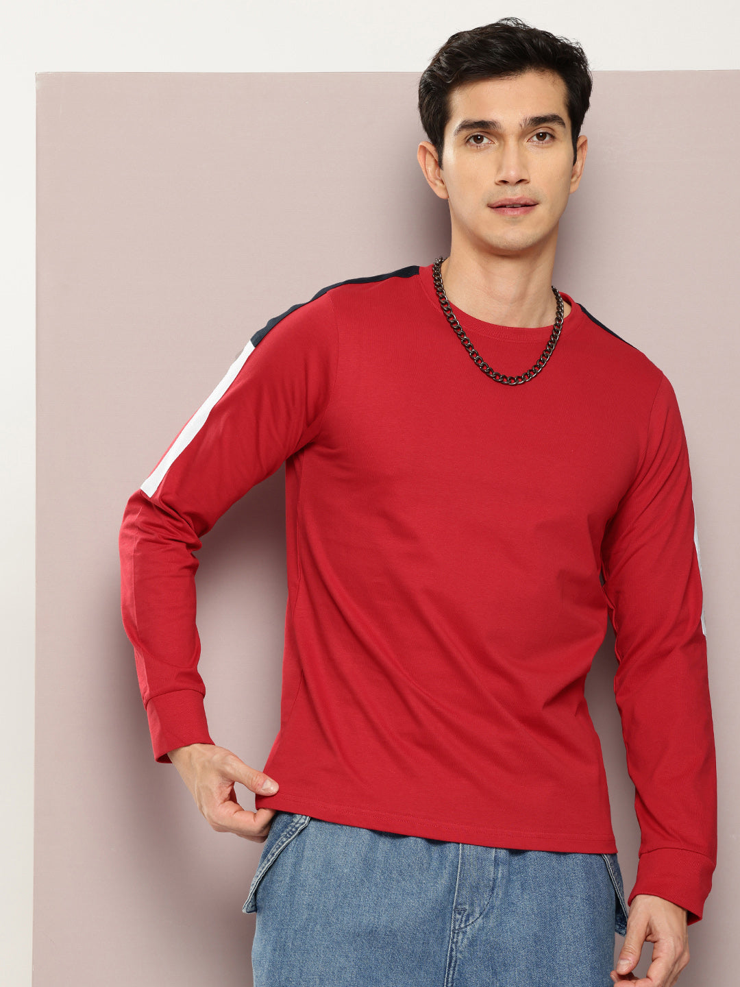 Mens Full Sleeve Round Neck Solid Regular Fit Tshirts