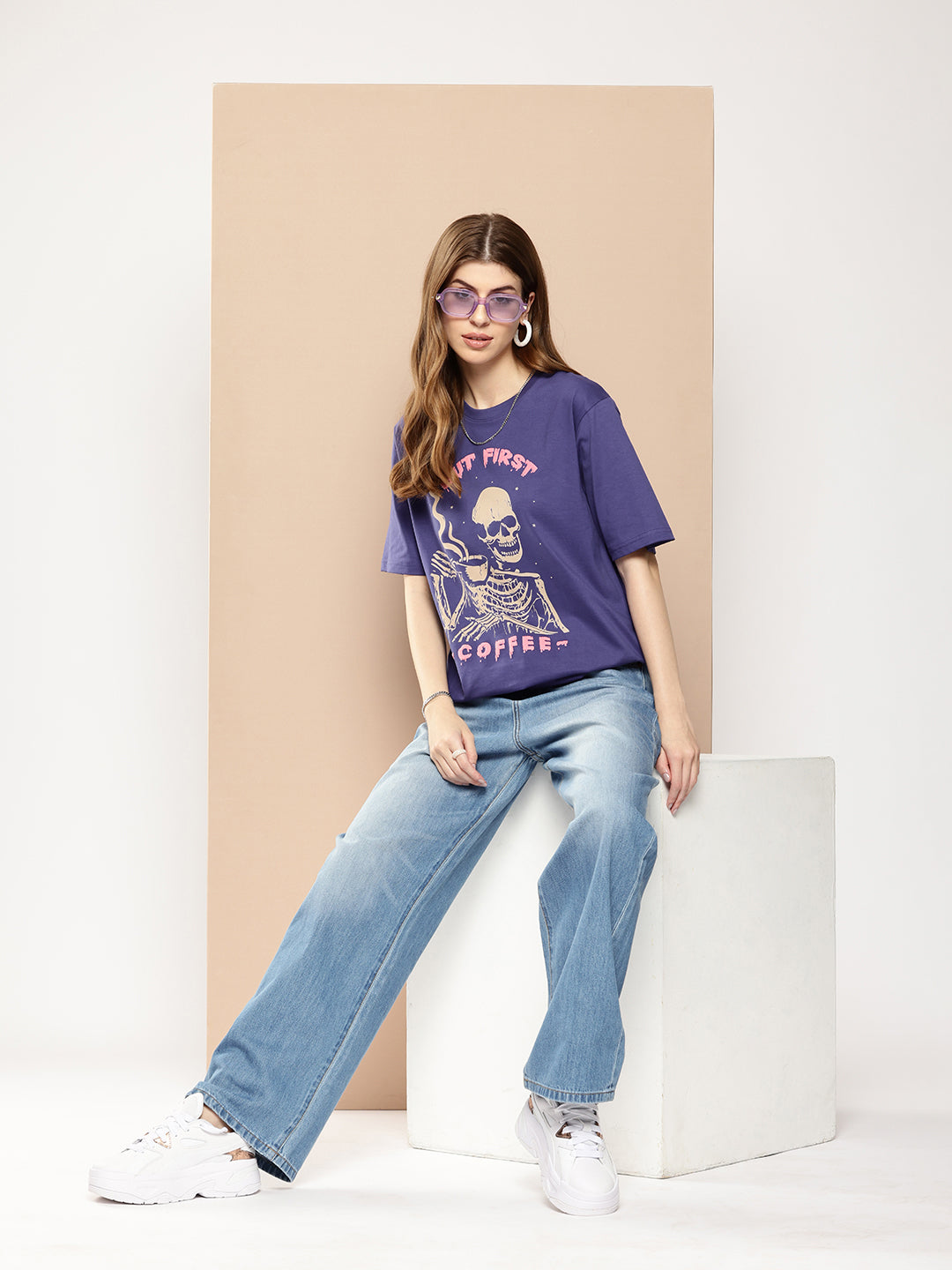 Womens Half Sleeve Round Neck Printed Oversized Fit Tshirts