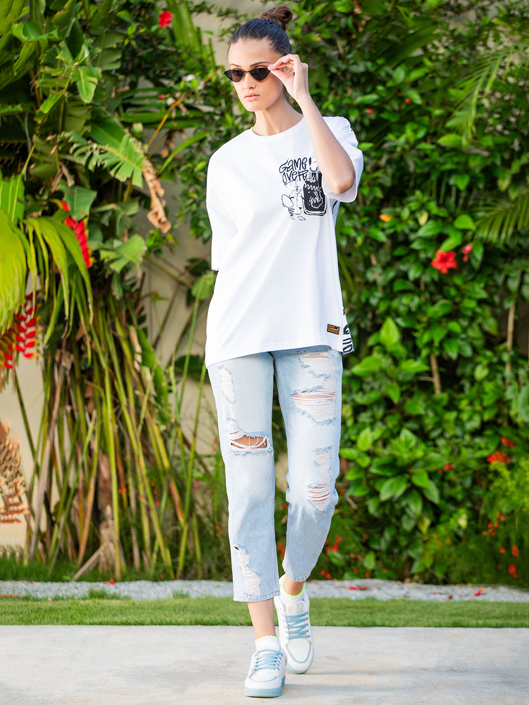 Womens Half Sleeve Drop Shoulder Printed Oversized Fit T-Shirts