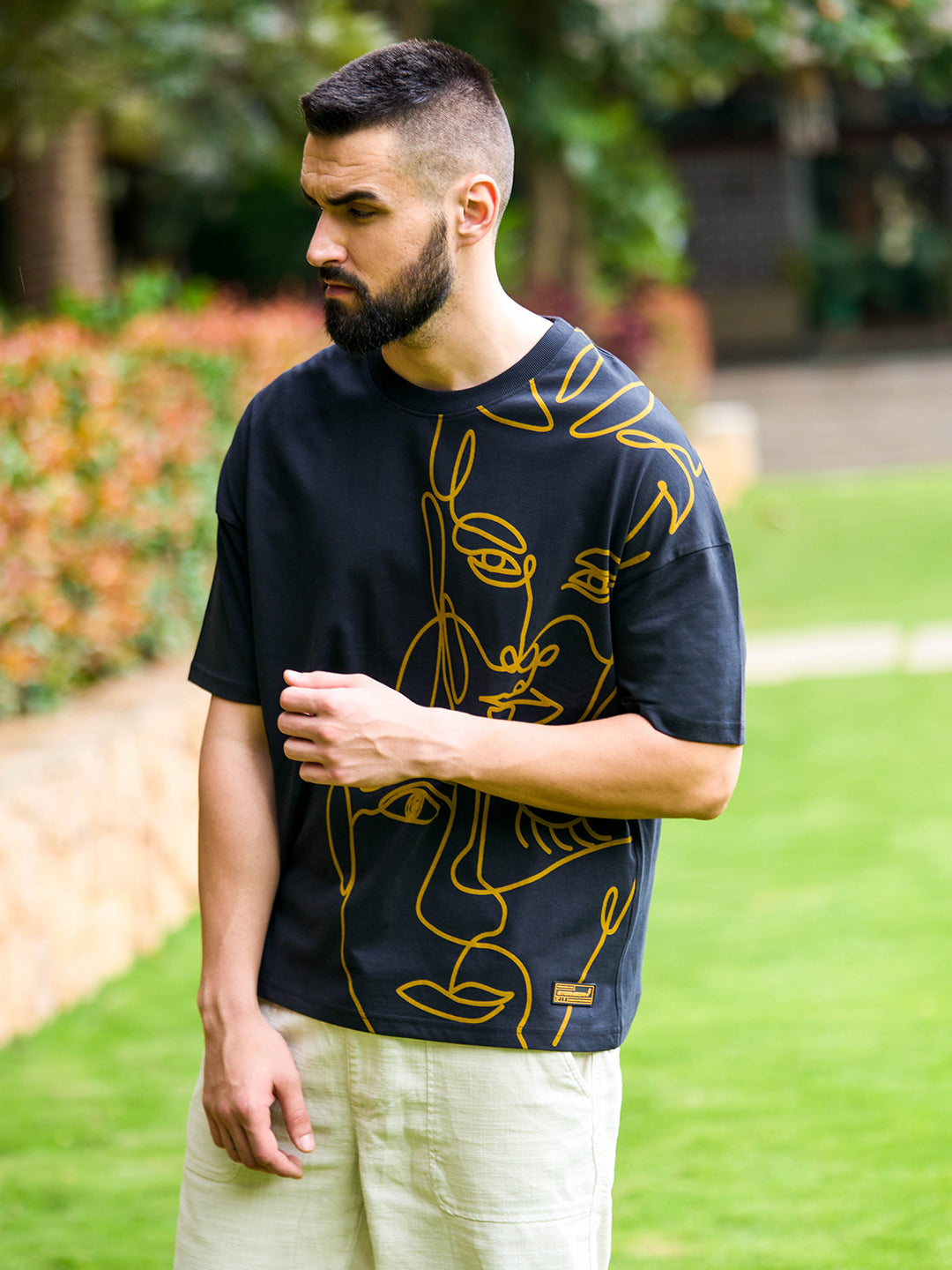 Mens Half Sleeve Drop Shoulder Printed Oversized Fit T-Shirts