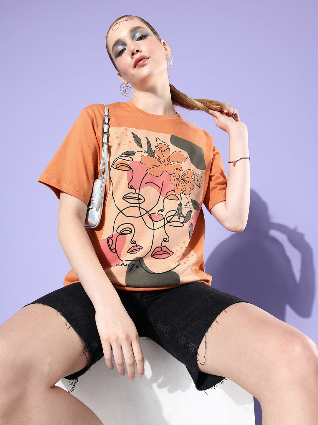 Womens Short Sleeve Round Neck Oversized Fit T-Shirt