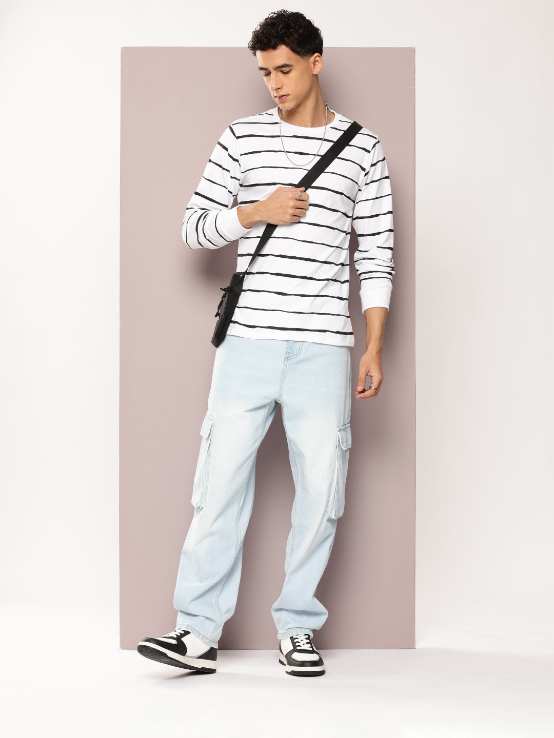 Mens Full Sleeve Round Neck Striped Regular Fit Tshirts