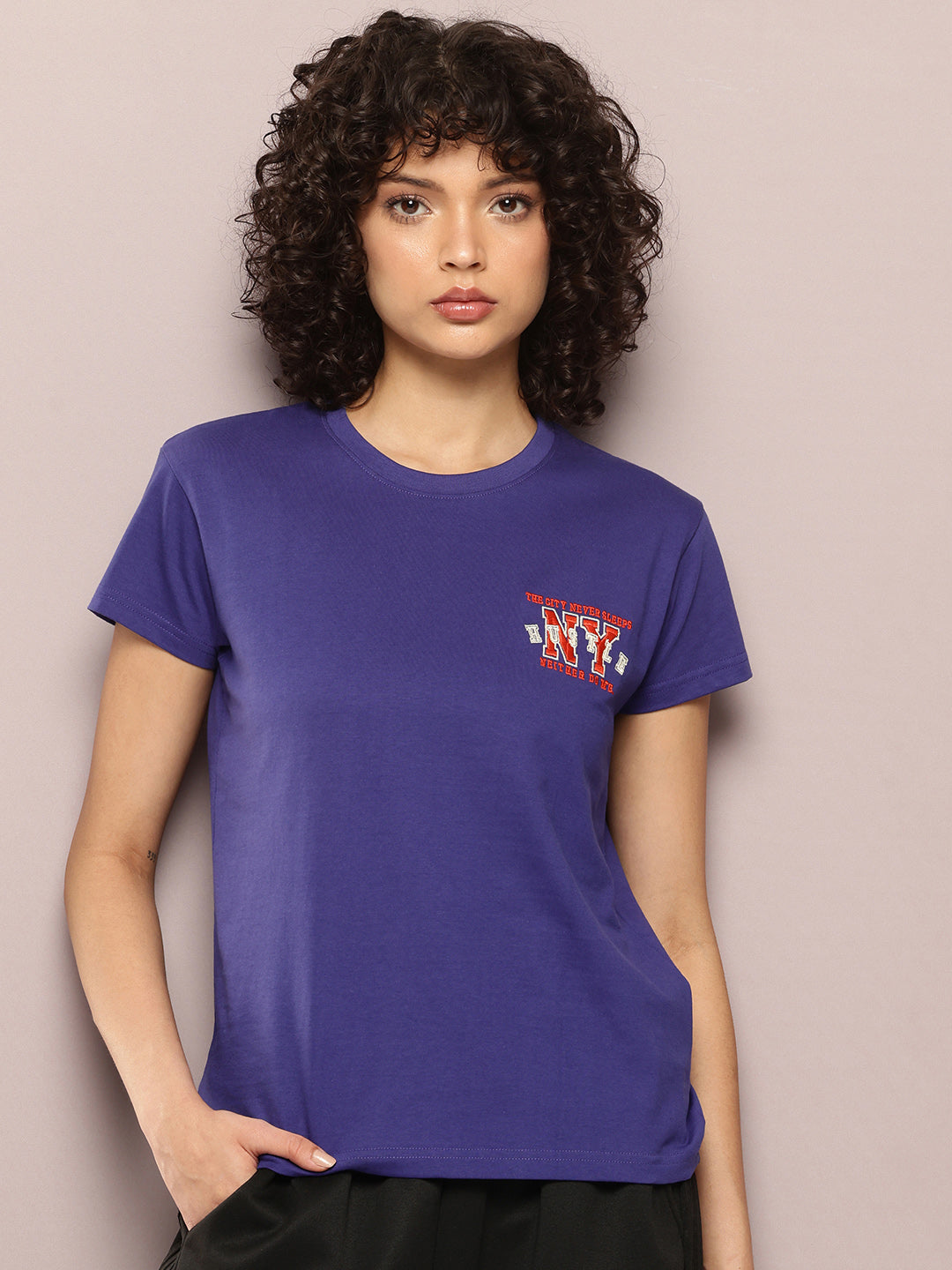 Womens Half Sleeve Round Neck Embroidery Regular Fit Tshirts