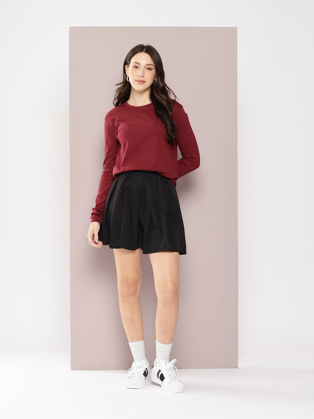 Womens Full Sleeve Round Neck Solid Regular Fit Tshirts