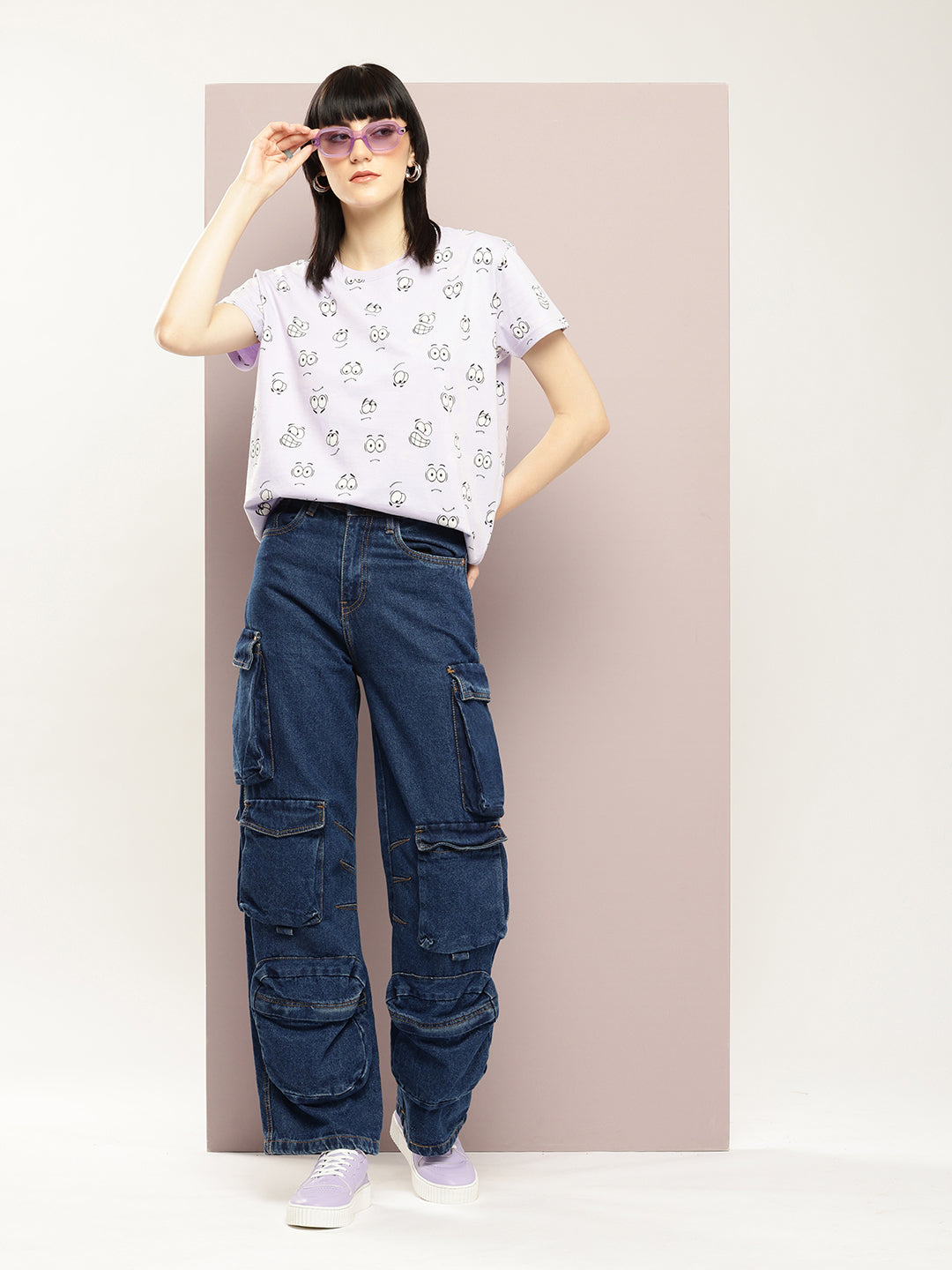Womens Half Sleeve Round Neck All-Over Printed Boxy Fit Tshirts