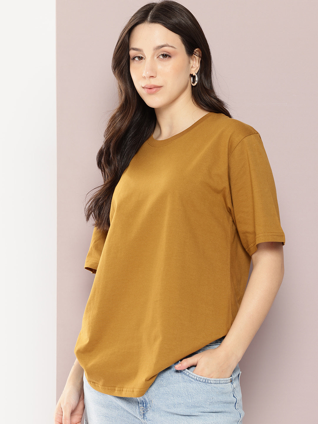 Womens Half Sleeve Round Neck Solid Oversized Fit Tshirts