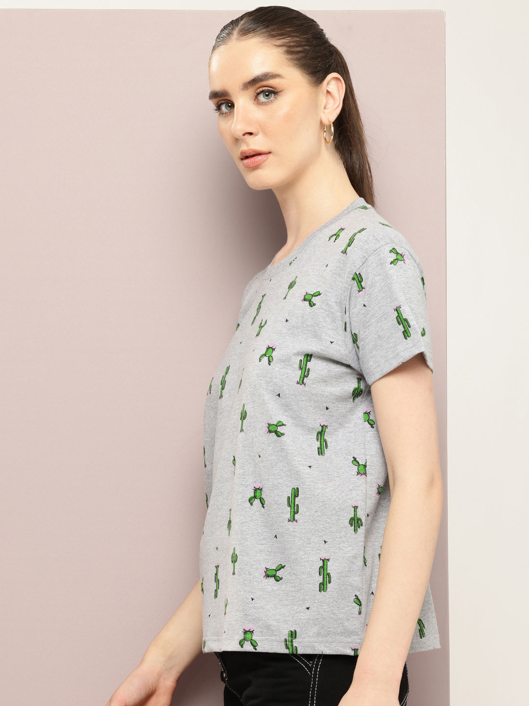 Womens Half Sleeve Round Neck All-Over Printed Boxy Fit Tshirts
