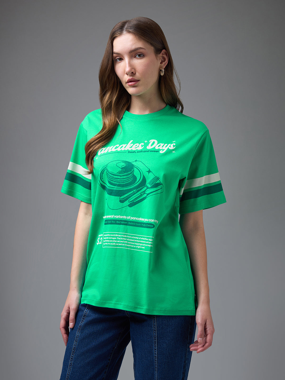 Womens Printed Round Neck Oversized Fit Tshirt