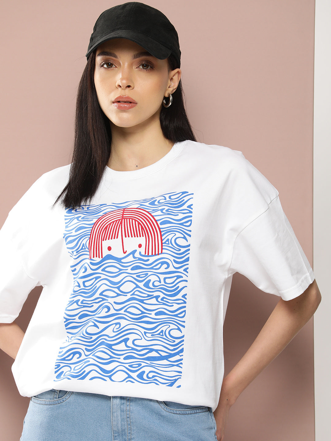 Womens Half Sleeve Drop Shoulder Printed Oversized Fit T-Shirts
