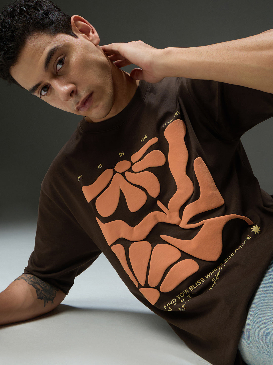 Mens Round Neck Half Sleeve Puff Printed Oversized Fit Tshirt