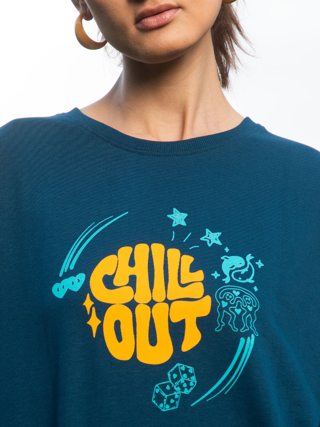Womens Half Sleeve Drop Shoulder Printed Oversized Fit T-Shirts