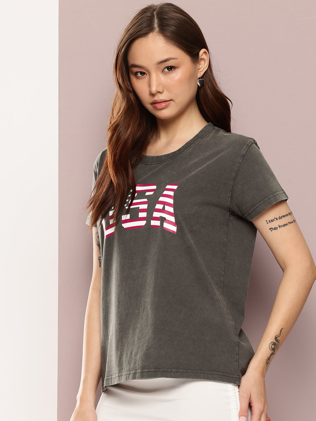 Womens Half Sleeve Round Neck Printed Boxy Fit Tshirts