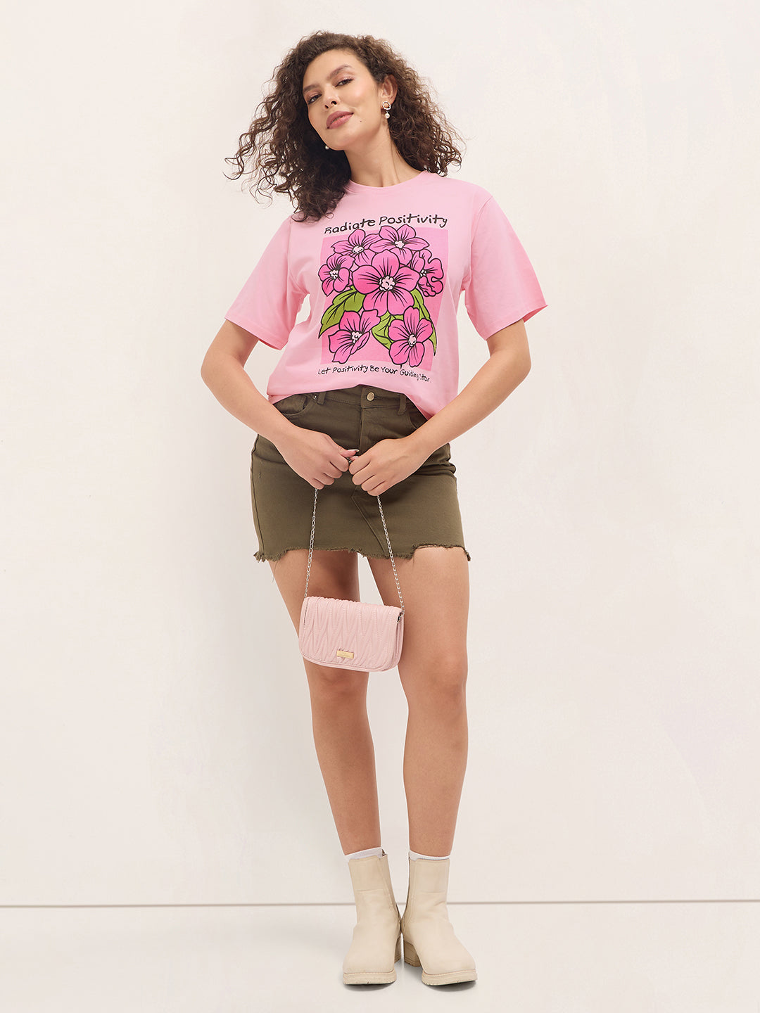 Womens Half Sleeve Round Neck Printed Oversized Fit Tshirts