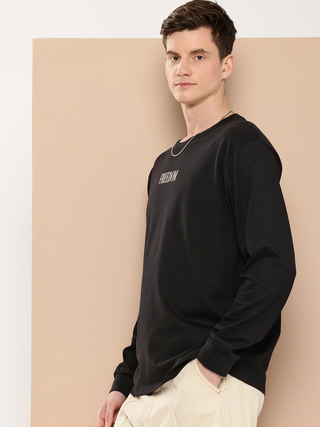 Mens Full Sleeve Round Neck Back Printed Oversized Fit Tshirts