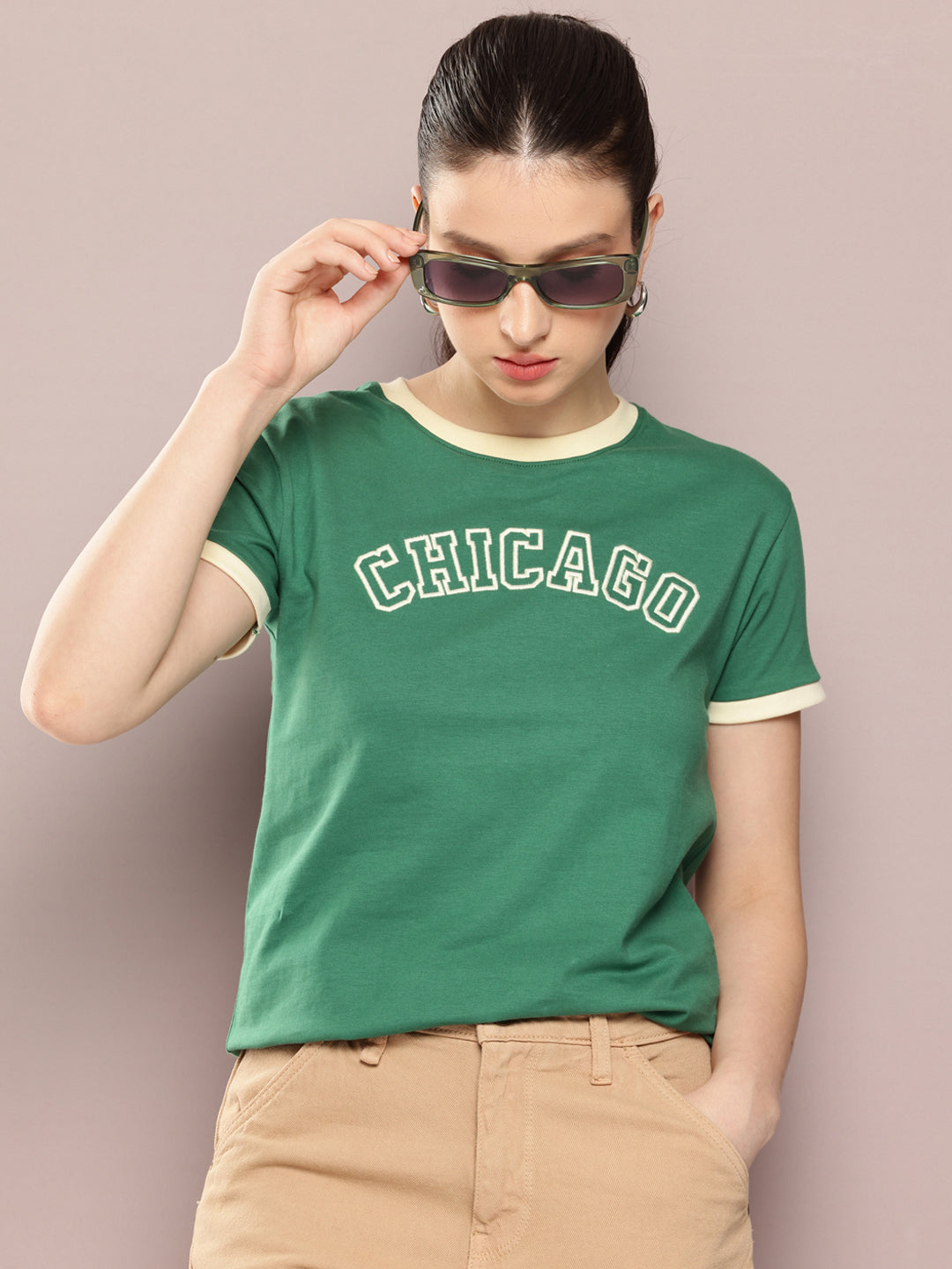 Womens Half Sleeve Round Neck Embroidery Regular Fit Tshirts