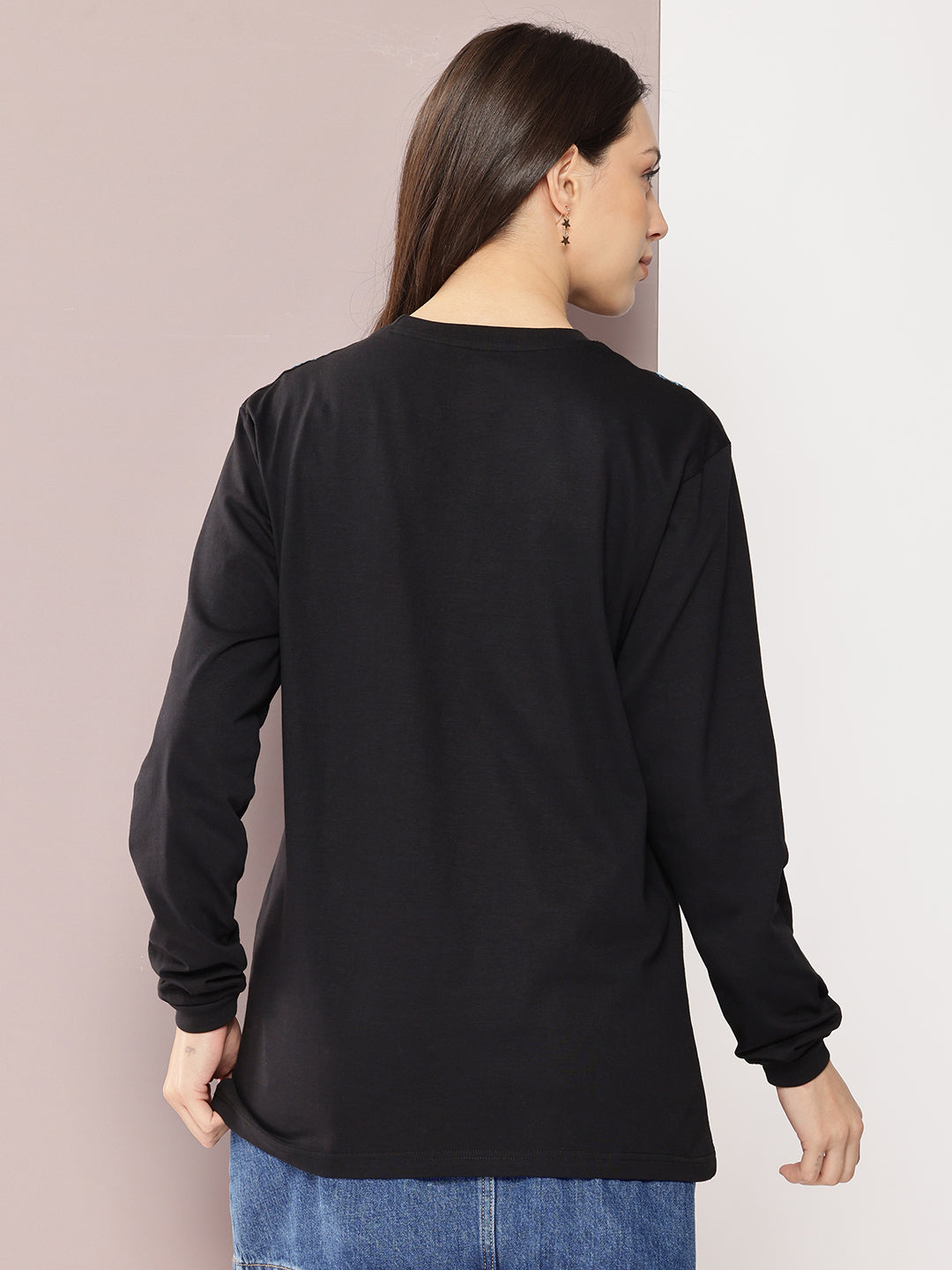 Womens Full Sleeve Round Neck Embroidered Oversized Fit Tshirts