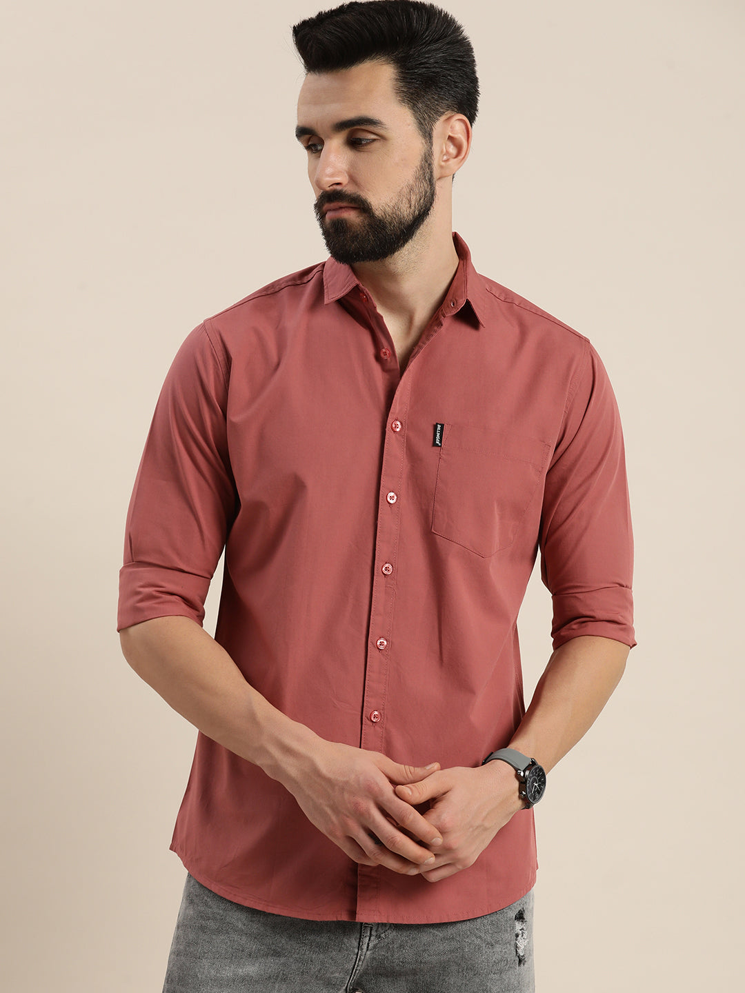 Mens Plain Full Sleeve Shirt With Pocket