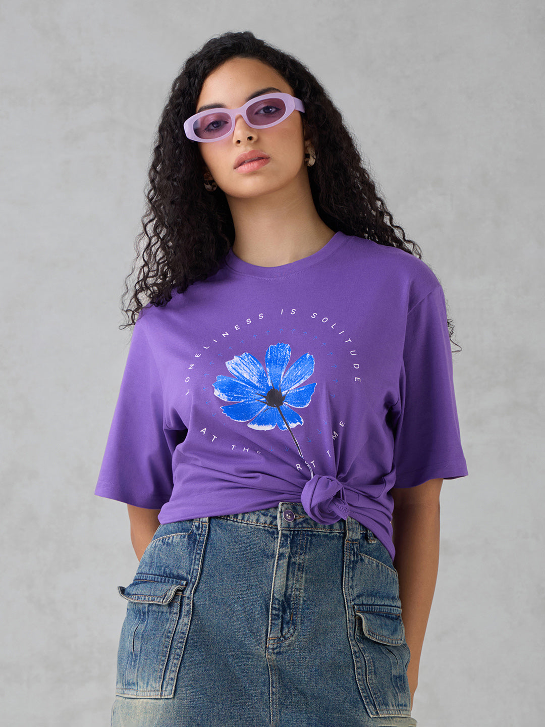 Womens Half Sleeve Printed Oversized Fit Tshirt