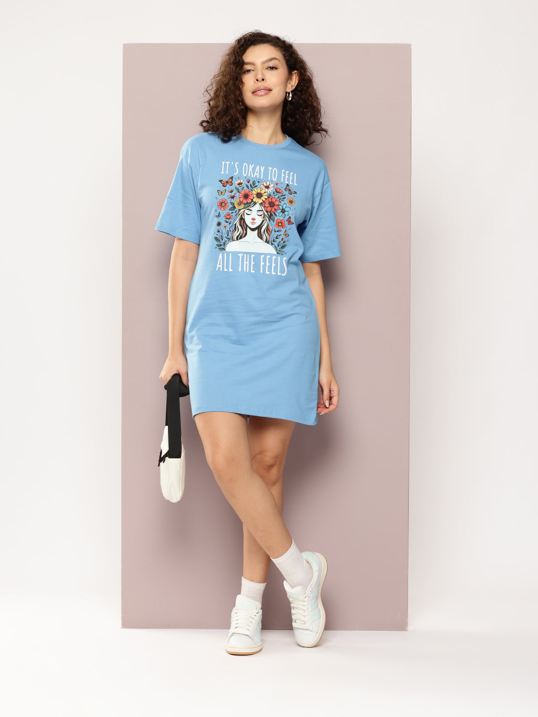 Womens Oversized Short Sleeves Printed Tshirt Dress