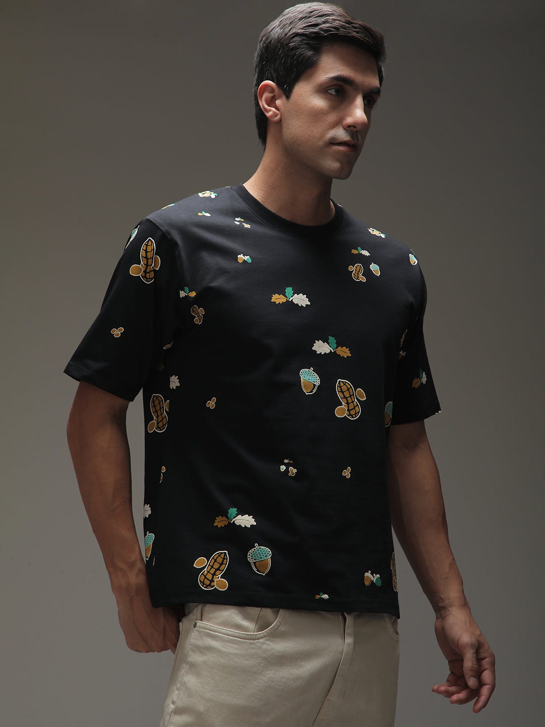 Mens Half Sleeve Round Neck All-Over Printed Oversized Fit Tshirts