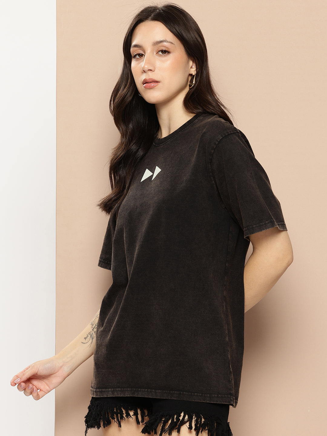 Womens Half Sleeve Round Neck Back Printed Oversized Fit Tshirts