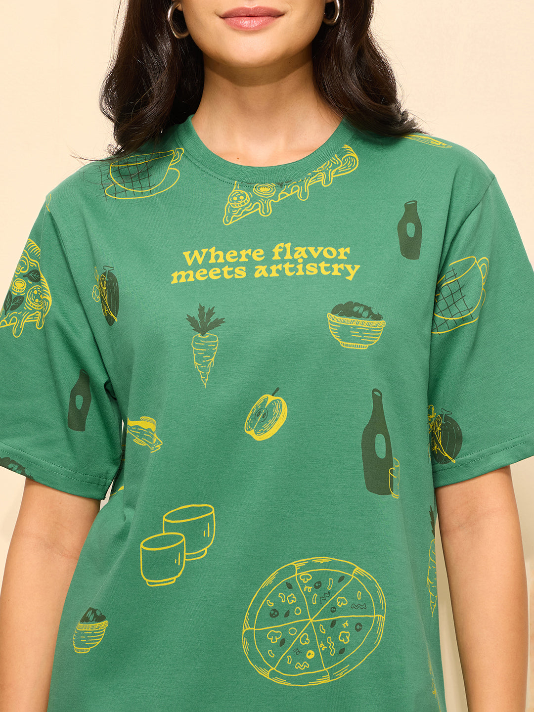 Womens All Over Printed Oversized Fit Cotton T-Shirt