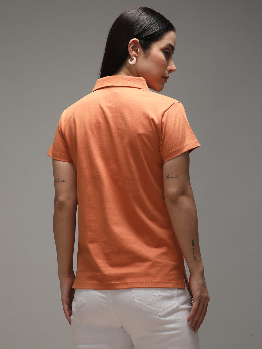 Womens Half Sleeve Polo Neck Solid Regular Fit Tshirts