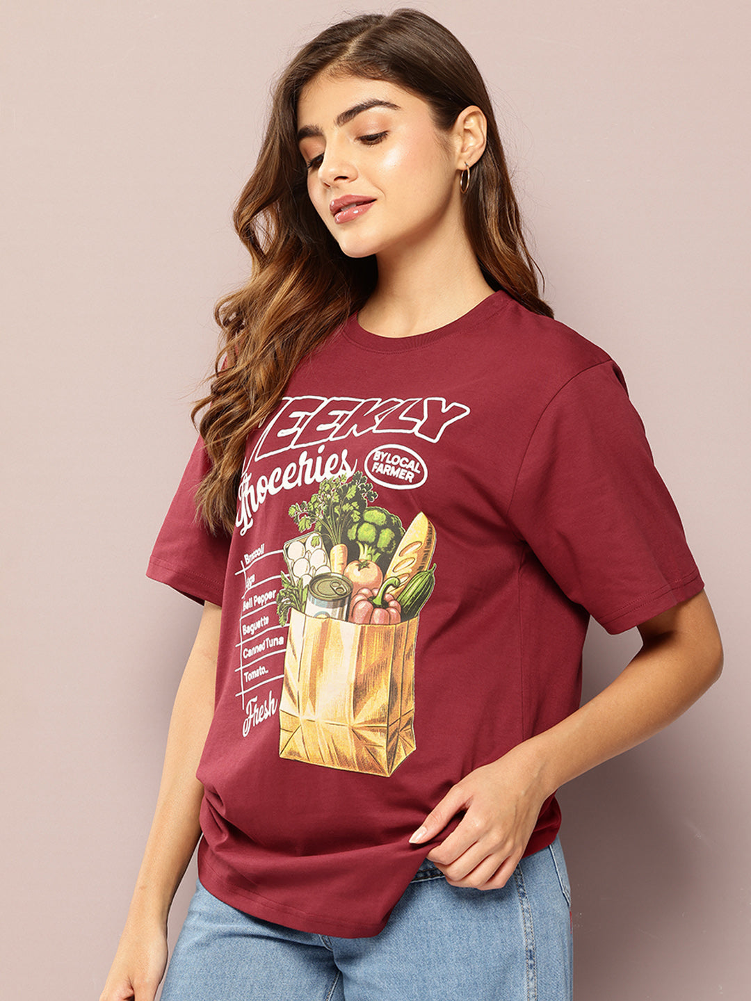 Womens Short Sleeve Printed Oversized Fit Tshirt