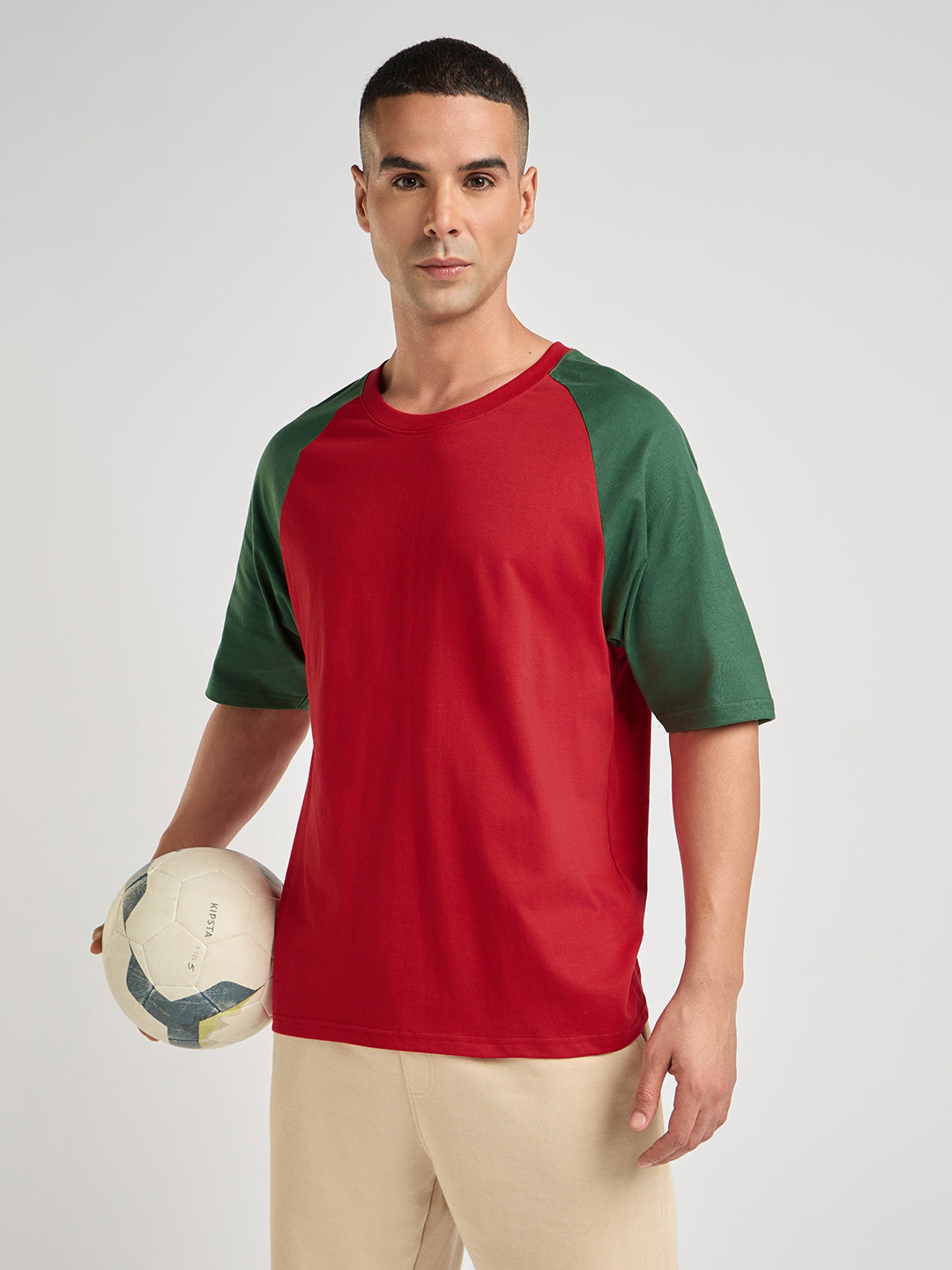 Mens Solid Oversized Raglan Sleeve Round Neck Tshirt